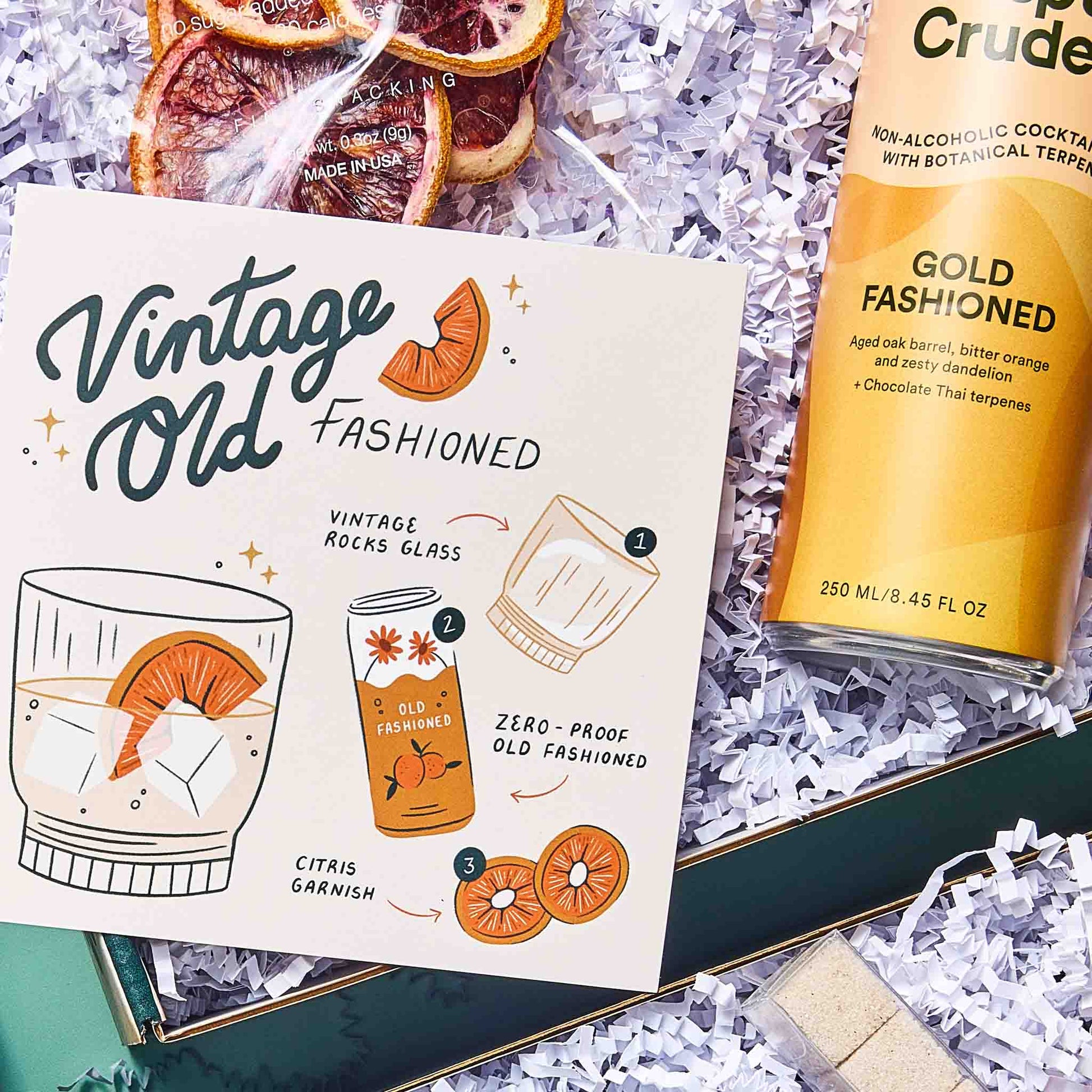Vintage Old Fashioned Zero Proof Cocktail Gift Set.