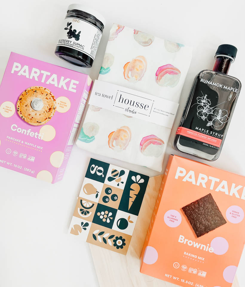 Grazy gift with pancakes, brownies, and maple syrup.